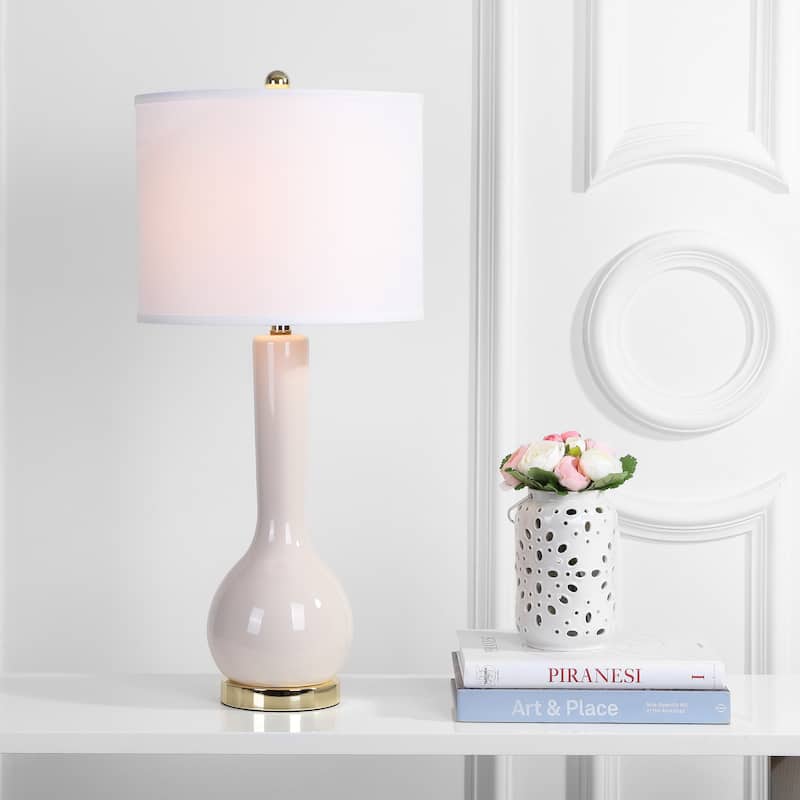 SAFAVIEH Lighting Brigid 31-inch Long Neck Ceramic White Table Lamp (Set of 2) - 14"x14"x30.5" - 14Wx14Dx31H