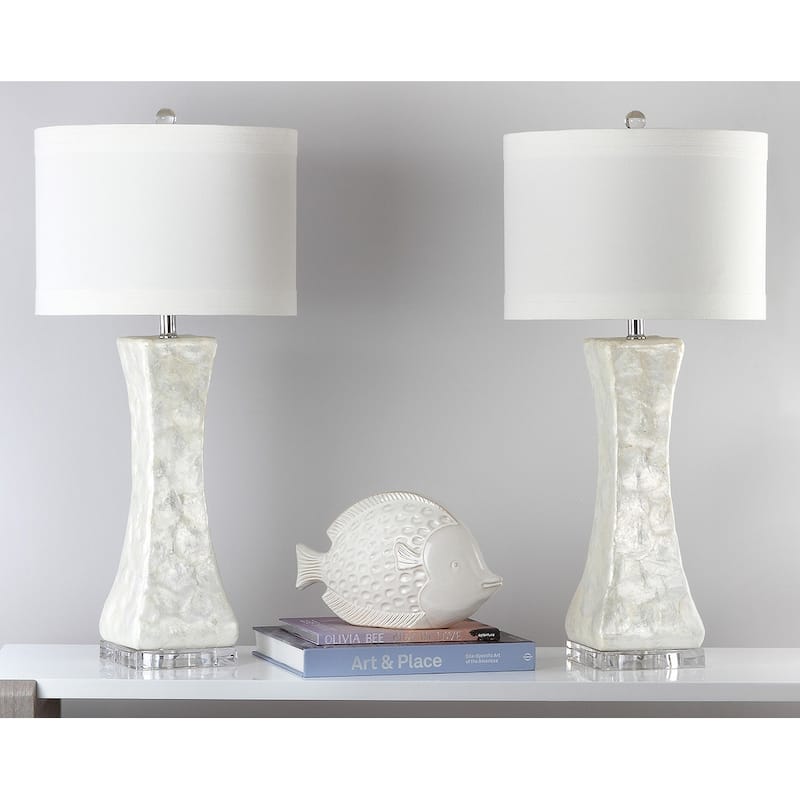 SAFAVIEH Lighting 30.5-inch White Shelley Concave Table Lamp (Set of 2).
