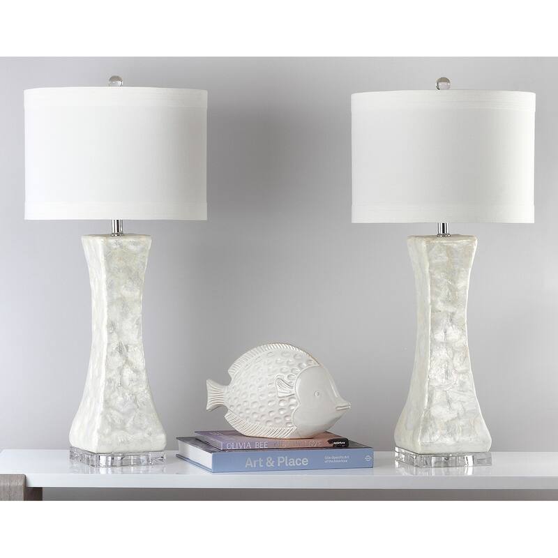 SAFAVIEH Lighting Wende 30.5-inch White Concave Table Lamp (Set of 2)