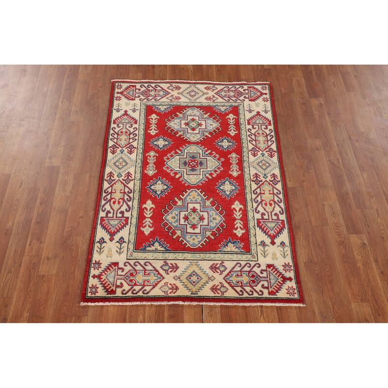 Traditional Red Kazak Foyer Rug Handmade Wool Carpet - 3'4" x 4'11"