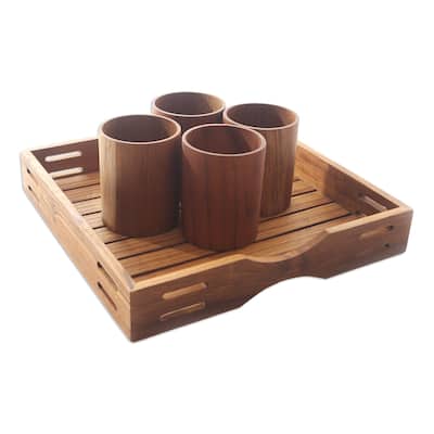 Novica Handmade Refreshments Teak Wood Tray