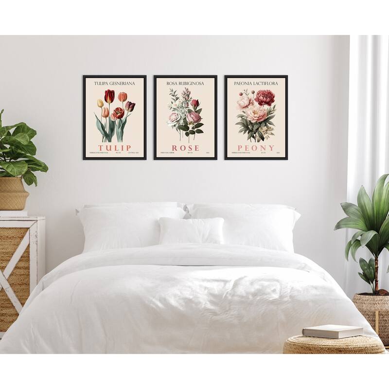 Amanti Art Vintage Rose Peony and Tulip 3 Piece by Christopher Giampietro Framed Canvas Wall Art