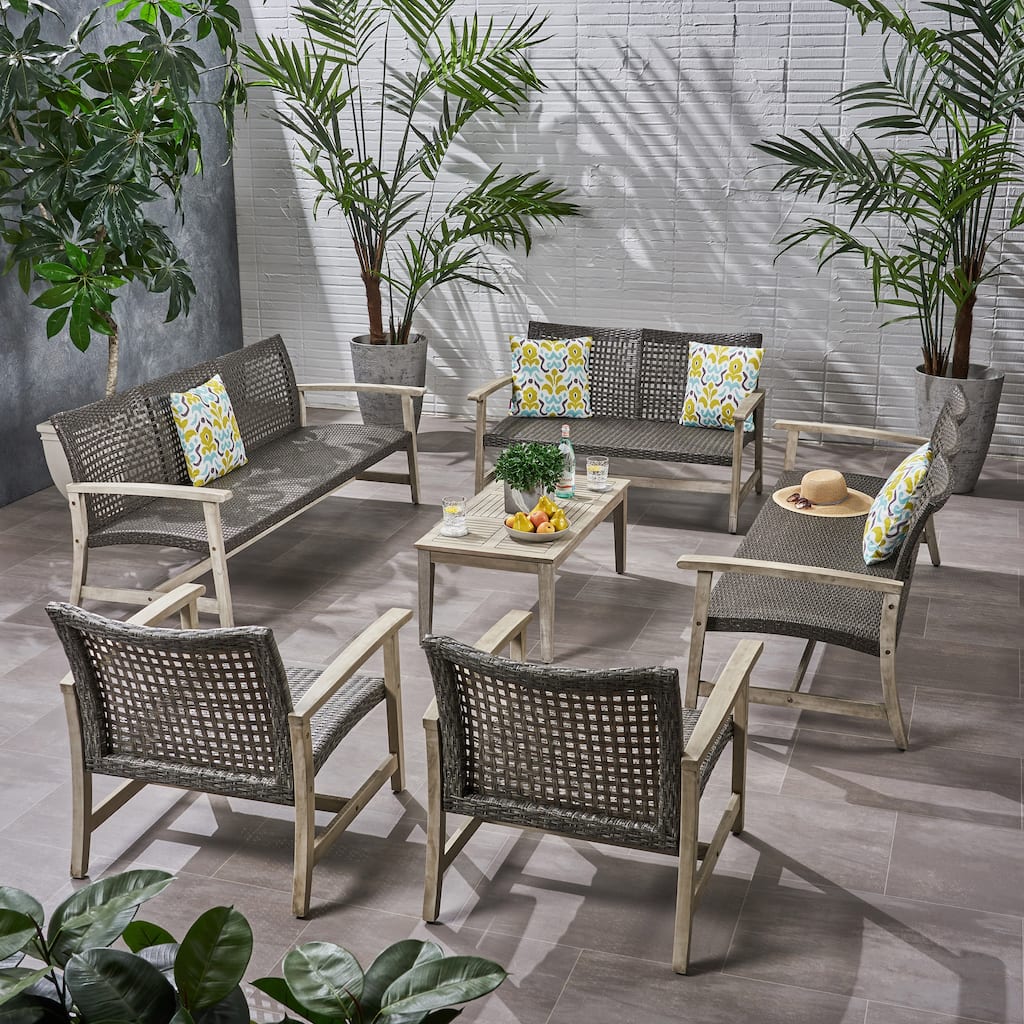 Hampton Outdoor 6 Piece Sofa and Loveseat Chat Set by Christopher Knight Home