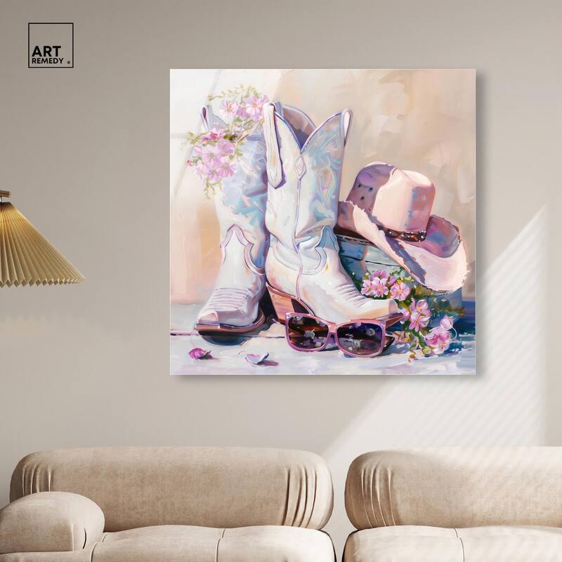 Spring Pink Cowboy Necessities Acrylic by Art Remedy, Ready to Hang