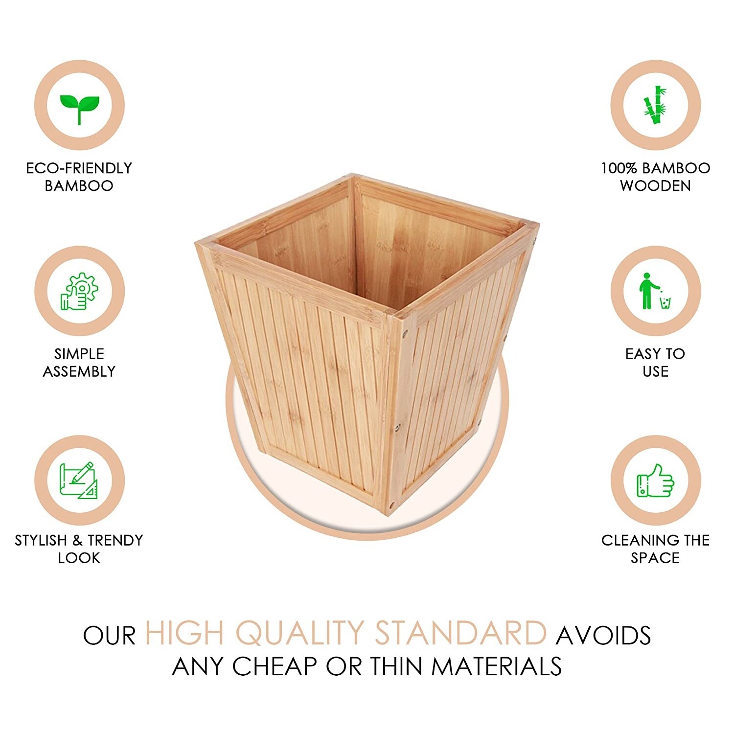 Trash Can EVCO International Inc 62015 Creative Home Natural Bamboo Waste Basket 