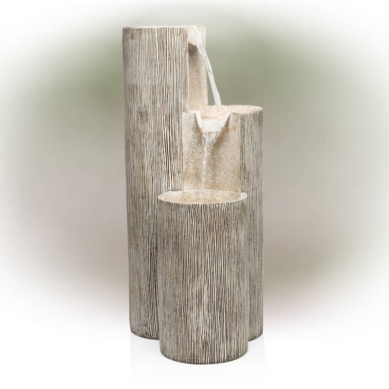 Alpine Corporation 41 Outdoor 3 Tiered Weathered Stone Water Fountain with Natural Stone Look Garden Water Feature