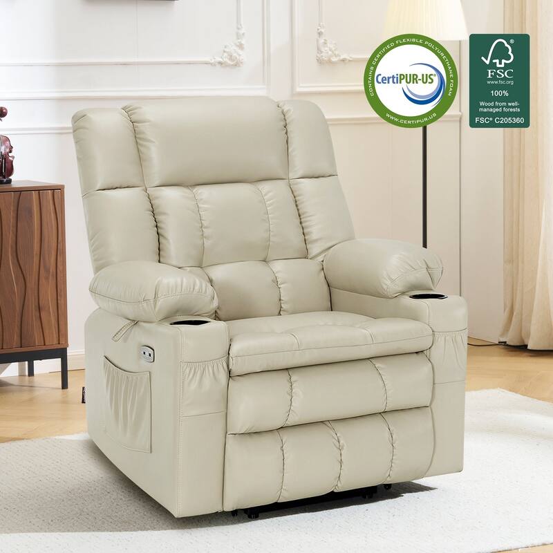 MCombo Medium Dual Motor Power Lift Recliner Chair Infinite Position, Massage and Heat, Extended Footrest, Faux Leather 7890