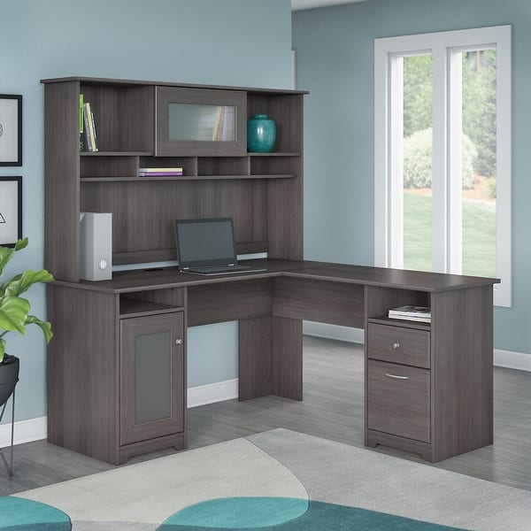 slide 2 of 83, Cabot 60W L-Shaped Desk with Hutch and Storage by Bush Furniture