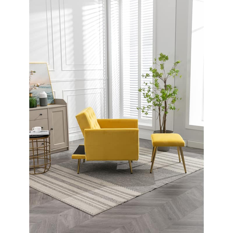 Bottom Tufted Accent Lounge Chair with Adjustable Arm and Back