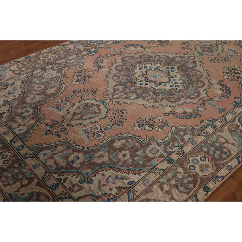 Vintage Medallion Tabriz Persian Area Rug Handmade Wool Carpet - 6'4" x 9'7"