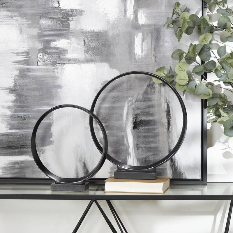 Aluminum Metal Geometric Sculpture with Marble Base - Set of 2 Dark Gray - Roche River Decor