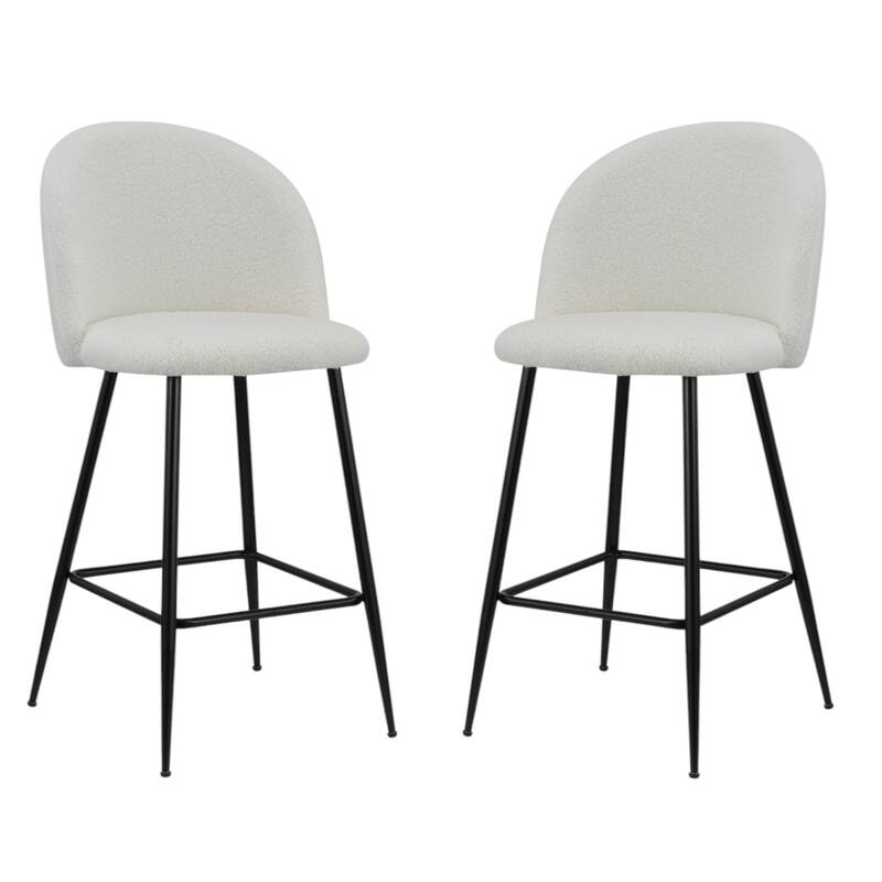 Set of 2 White Black Fabric Metal Low Back Bar Chairs with Footrest - 18” x 18” x 41”
