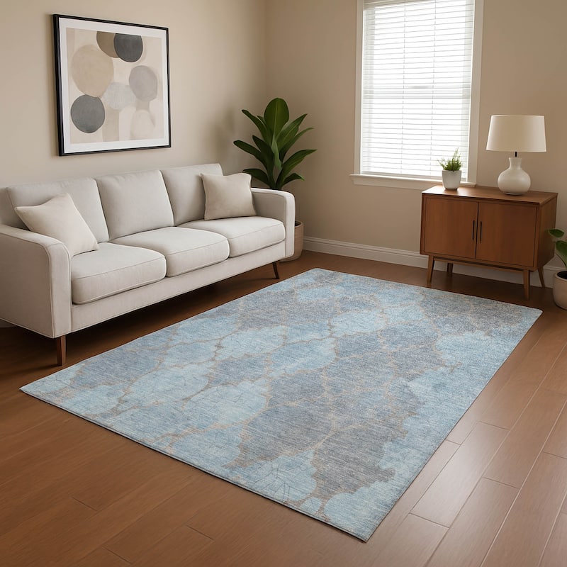 Premium Washable Super Soft Modern Trellis Mayfield Rug - Denim - 8' x 10'