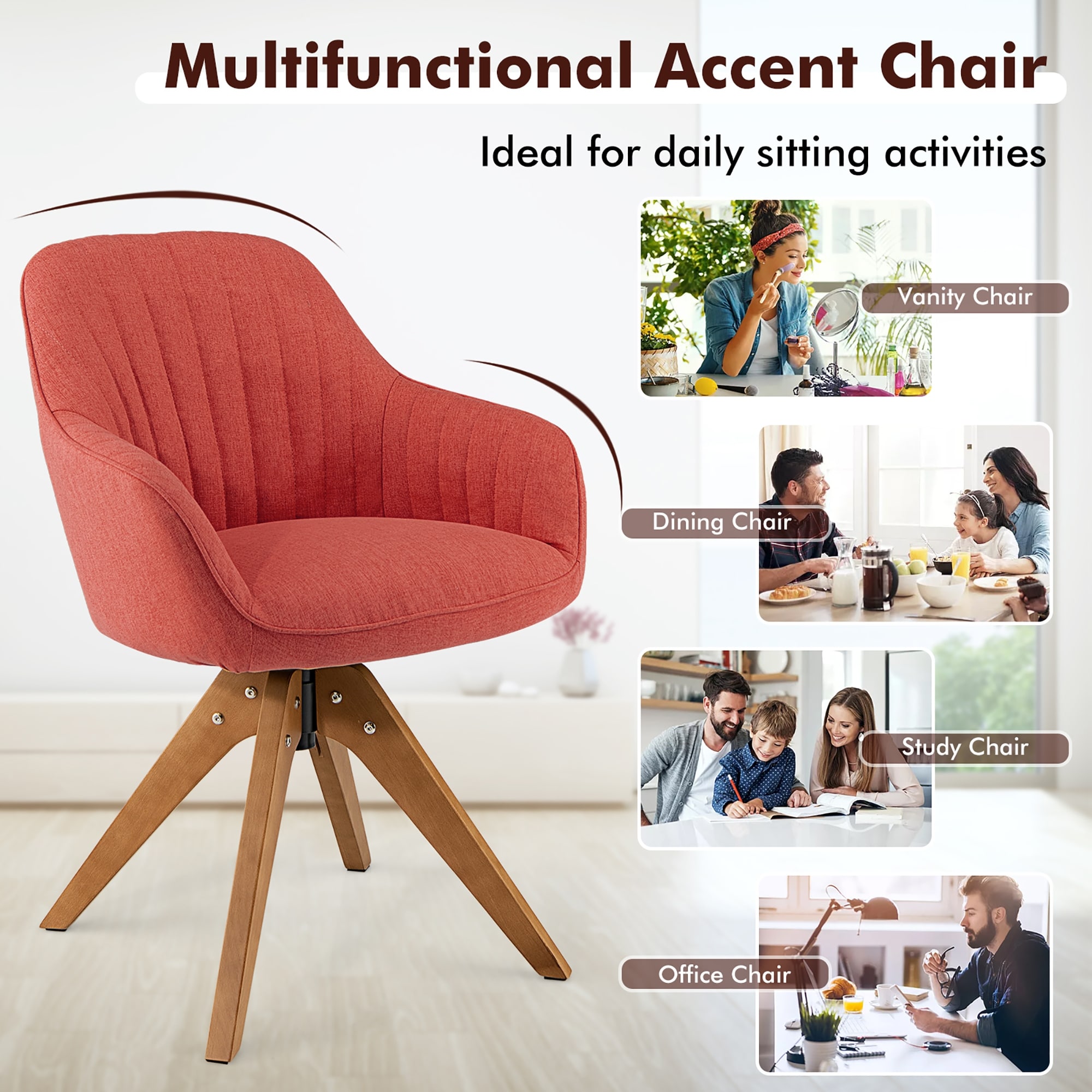 Costway Modern 360 degree Swivel Accent Chair w Linen Fabric