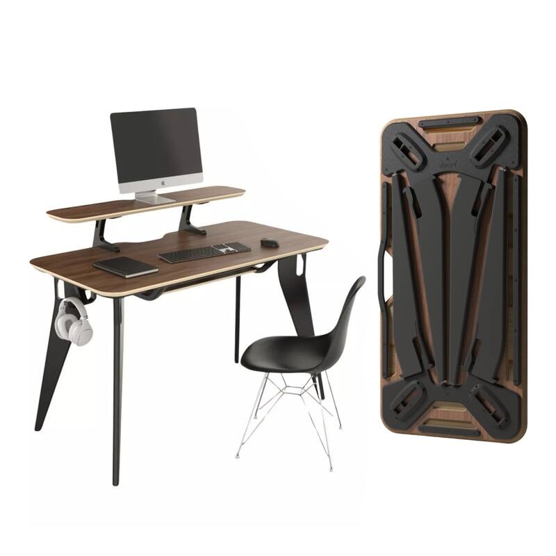 Hoek Desk Bundle - Walnut with Black Legs
