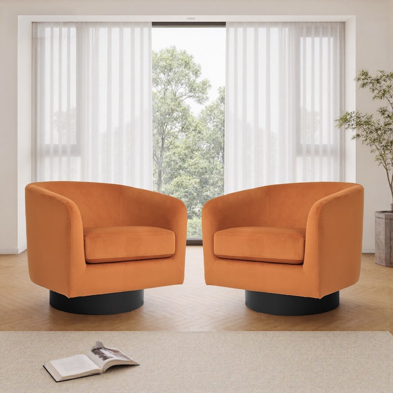 UIXE Set of 2 Swivel Barrel Accent Chair Velvet Armchair For Living Room - standard - Orange