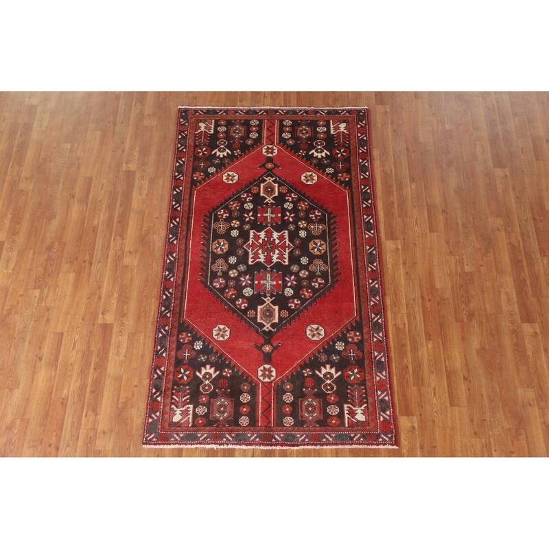 Hamedan Persian Vintage Area Rug Handmade Wool Carpet - 4'0"x 7'0"