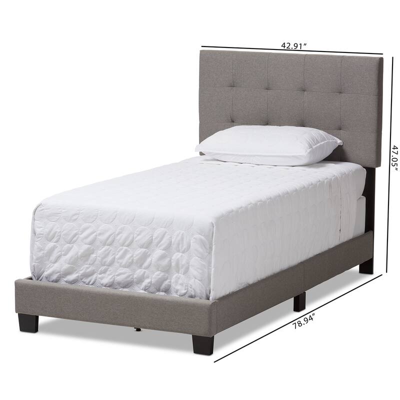 Light Grey Twin Bed with Upholstered Grid-Tufting and Solid Wood Legs, Modern Contemporary
