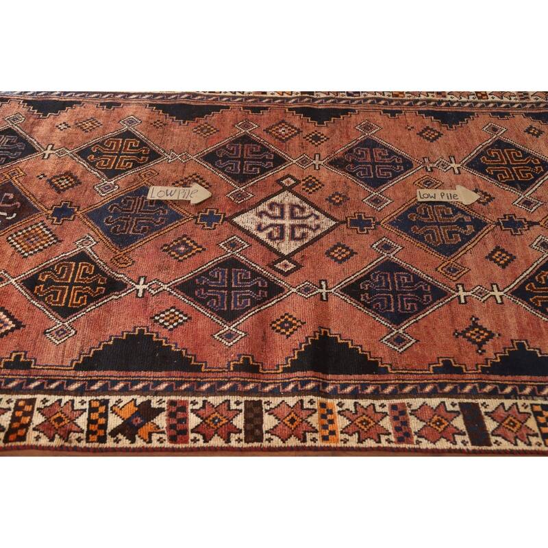 Hand Knotted Oriental 100% Wool Carpet Traditional Geometric Oranges & Rust Qashqai Area Rug - 9' 1'' X 4' 9''