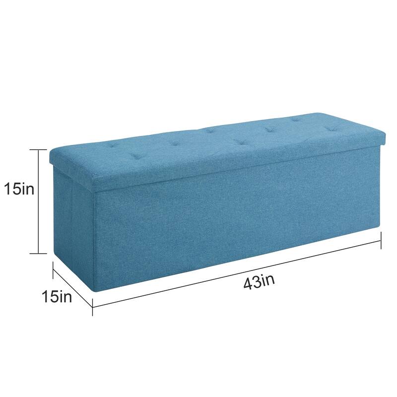 Javlergo 15" Foldable Storage Ottoman, Tufted Linen Foot Rest Stool/Seat Toy Chest
