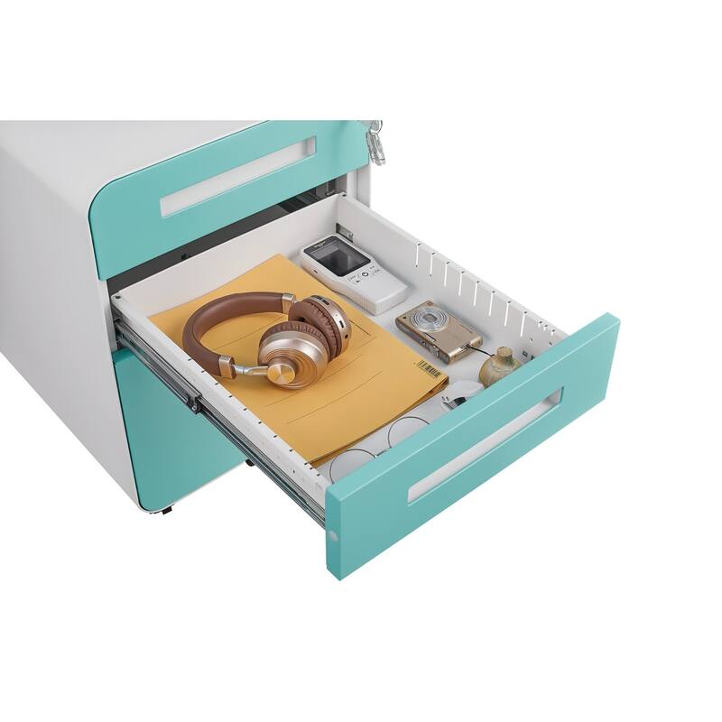 3-Drawer Locking Mobile File Cabinet with Wheels, Metal Home Office Storage Cabinet with Pencil Tray & Hanging Bars