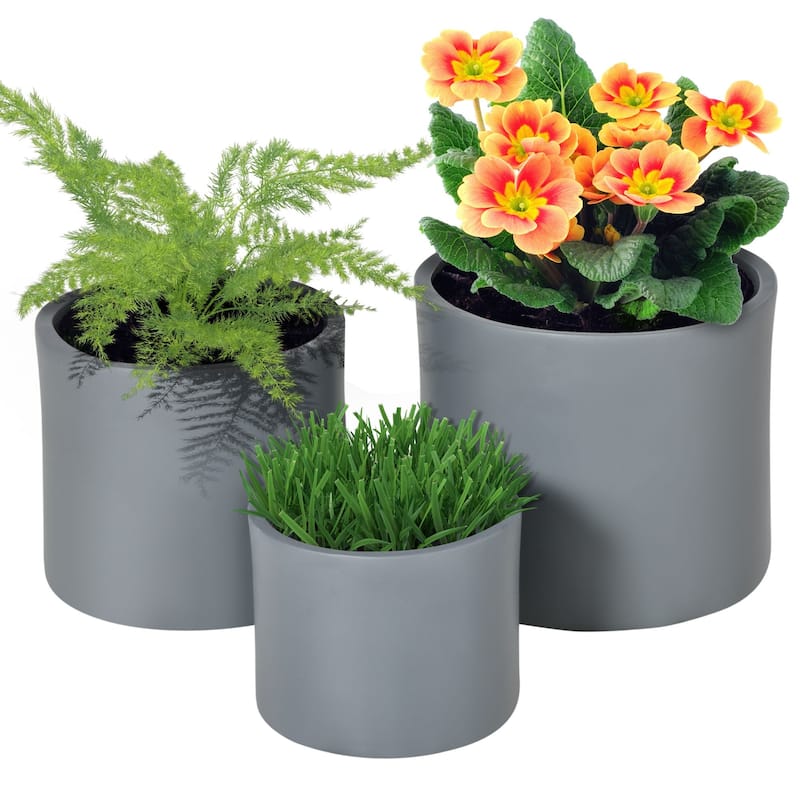 Set Of 3 Outdoor Planter Set, Flower Pots with Drainage Holes, Outdoor Plant Pots For Patio, Yard, Garden - Grey