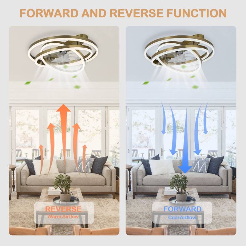 24" Adjustable Light Kit Flush Mount Ceiling Fan, 3 Color Tone CCT dimmable 6 Fan Speed, Remote & App Control for Bedroom