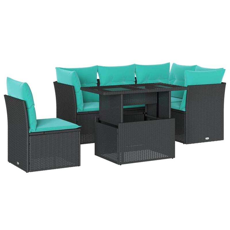 vidaXL Patio Sofa Set with Cushions Modular Outdoor Seating 6 Piece Poly Rattan - 24.41 x 24.41 x 27.17