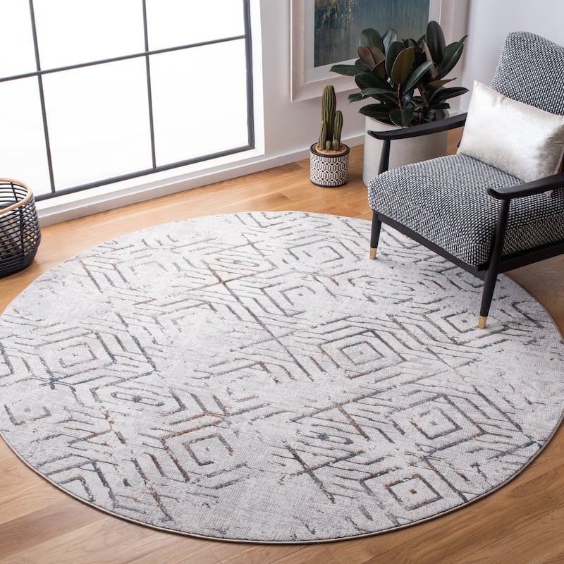 SAFAVIEH Sonoma Clarinda Modern Distressed Rug - 6'7" Round - Grey/Ivory