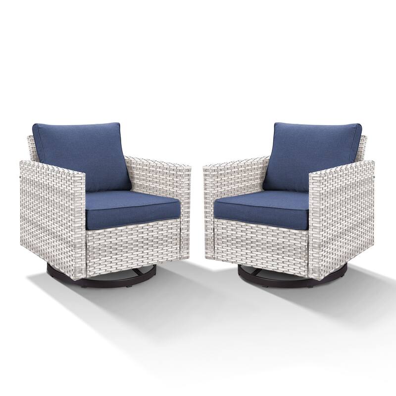 2 Pieces Outdoor Swivel Chairs with Thick Cushions