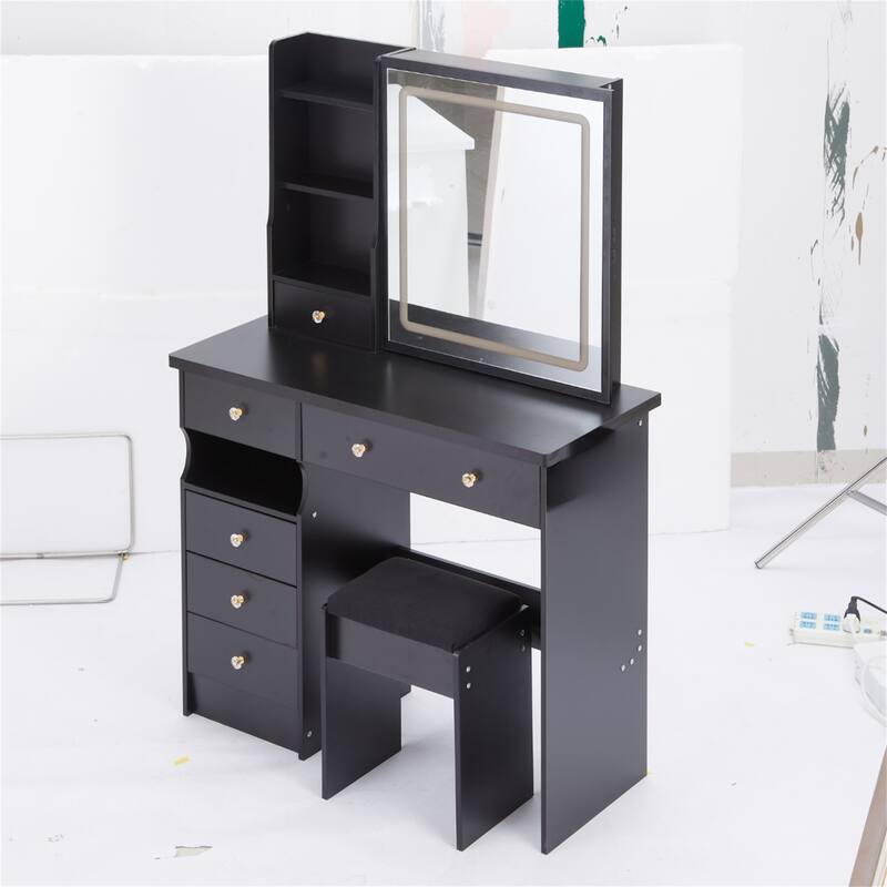 37" Large Vanity Set with LED Mirror and Storage