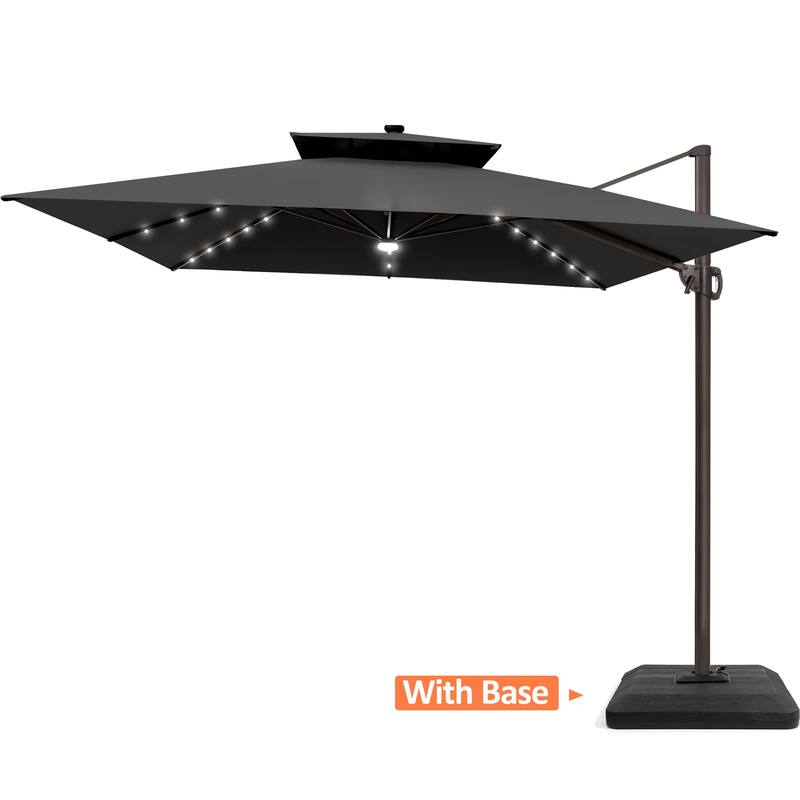 VredHom 11X11 FT Outdoor Square Cantilever Patio Umbrella Aluminum Solar LED Light with HDPE Base