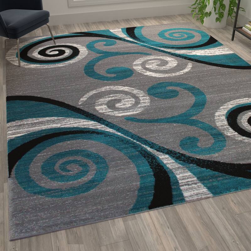 Modern Distressed Swirl Abstract Style Indoor Area Rug