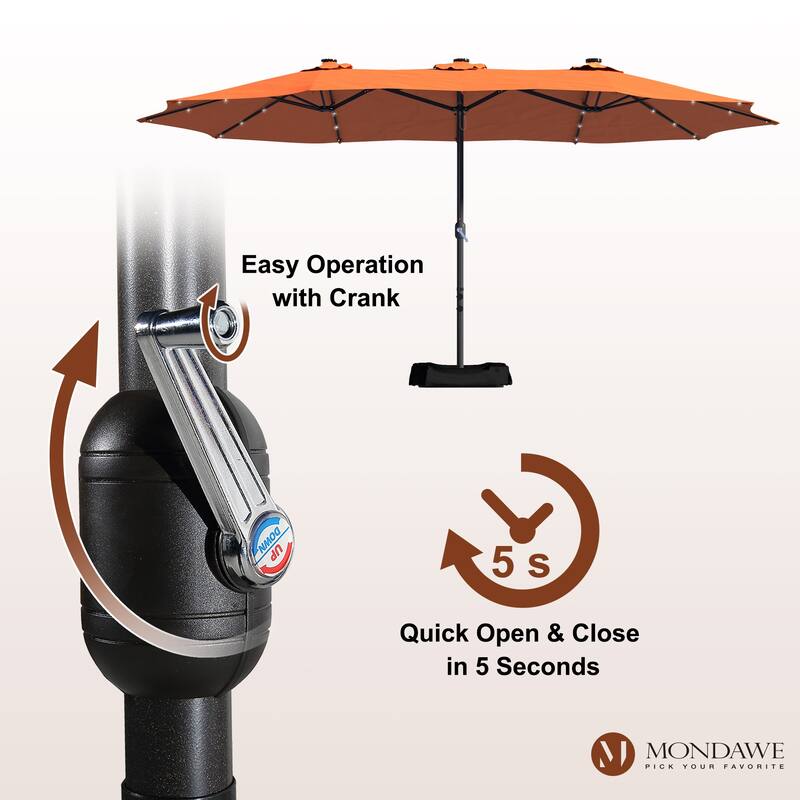 15ft Rectangular Patio Umbrella with Base and LED Lights