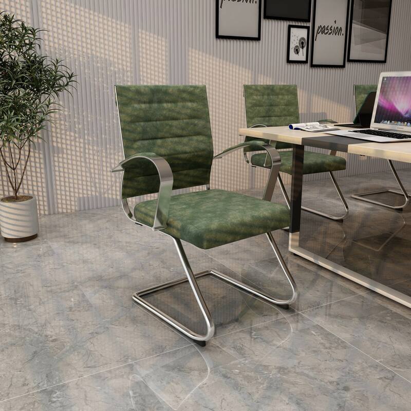 Benmar Modern Leather Office Chair with Stainless Steel Sled Base, Floor Caps, Ergonomic Desk Chair for Home Office or Workspace