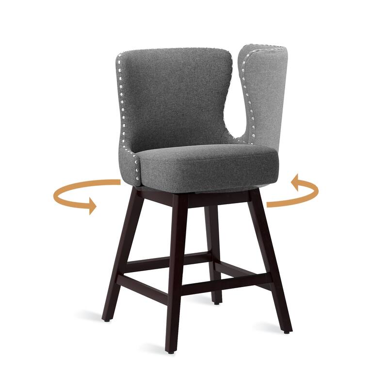 Modern 26 in. H Counter Height Bar Stools Upholstered 360 Free Swivel Counter Stools with Nailhead Trim