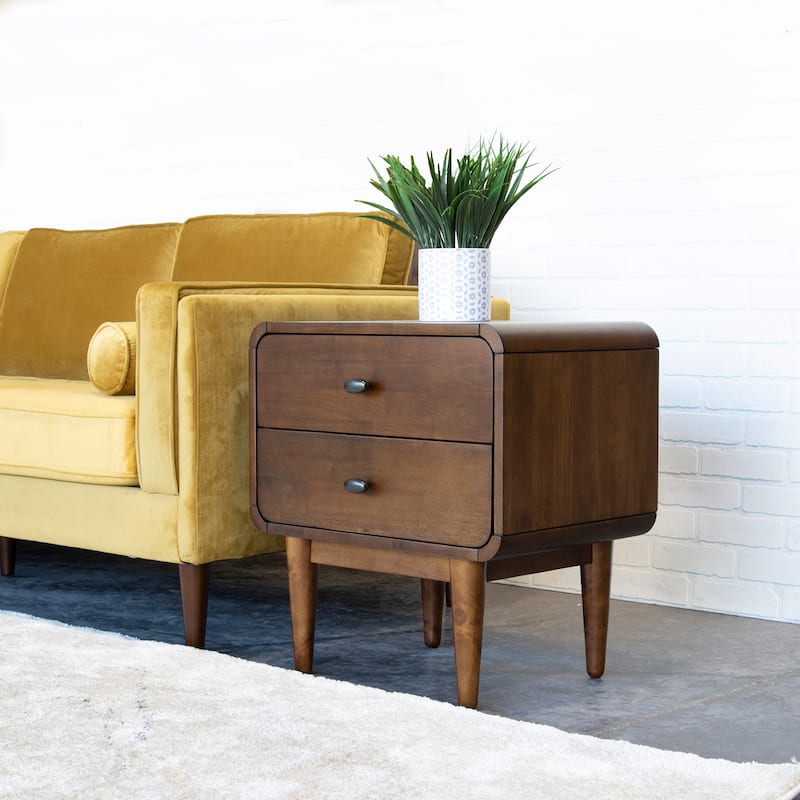 Seamore Mid-Century Modern 2-Drawer Solid Wood Nightstand