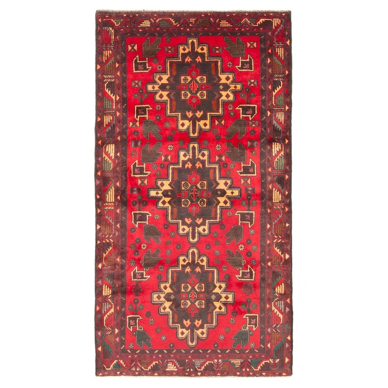 ECARPETGALLERY Hand-knotted Baluch Red Wool Rug - 3'7 x 6'9 - Red - 3'7 x 6'9