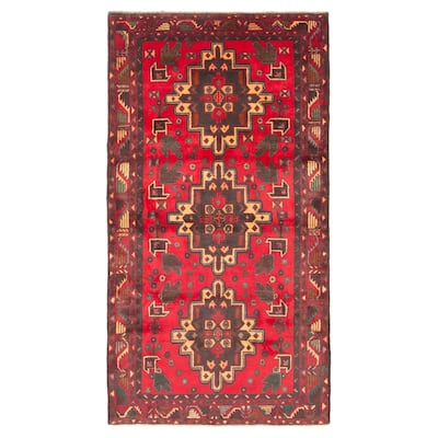 ECARPETGALLERY Hand-knotted Baluch Red Wool Rug - 3'7 x 6'9