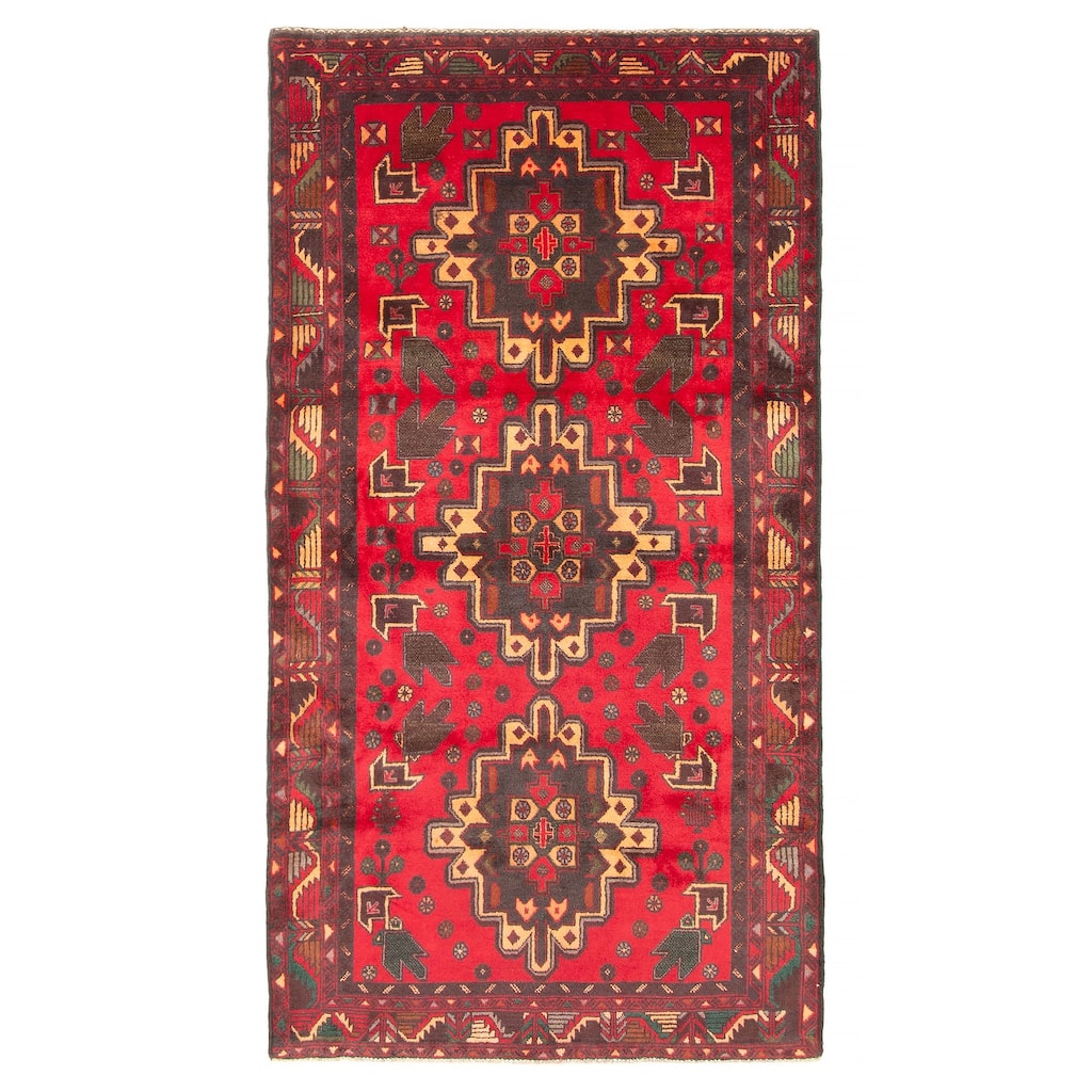 ECARPETGALLERY Hand-knotted Baluch Red Wool Rug - 3'7 x 6'9