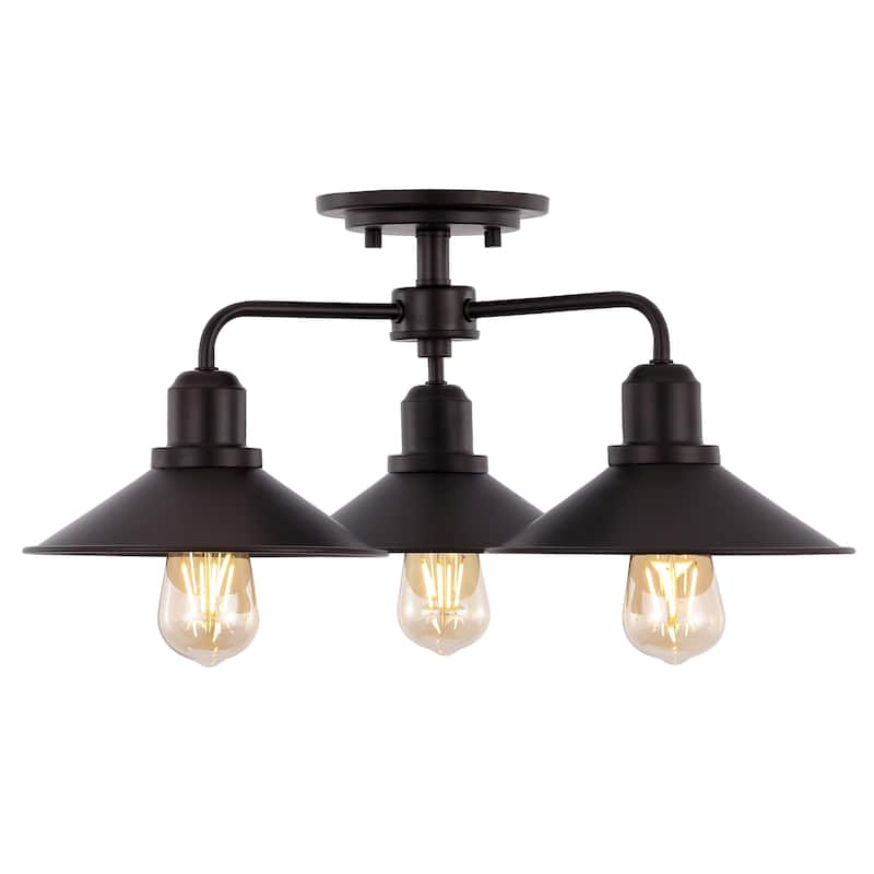 Calvin 18.5" 3-Light Iron Industrial LED Semi-Flush Mount, Oil Rubbed Bronze by JONATHAN Y