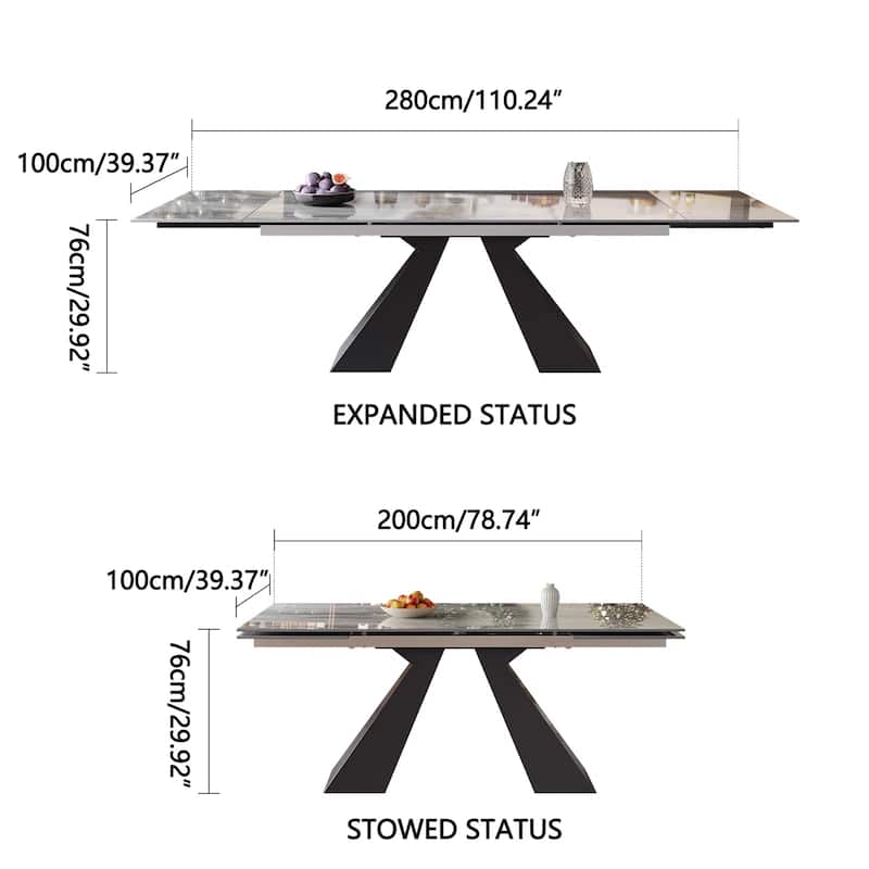 Extendable Rectangular Sintered Stone Double Pedestal Dining Table