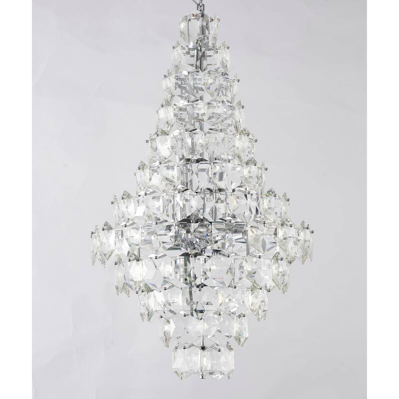 15-Light Chrome Chandelier With Clear Crystals