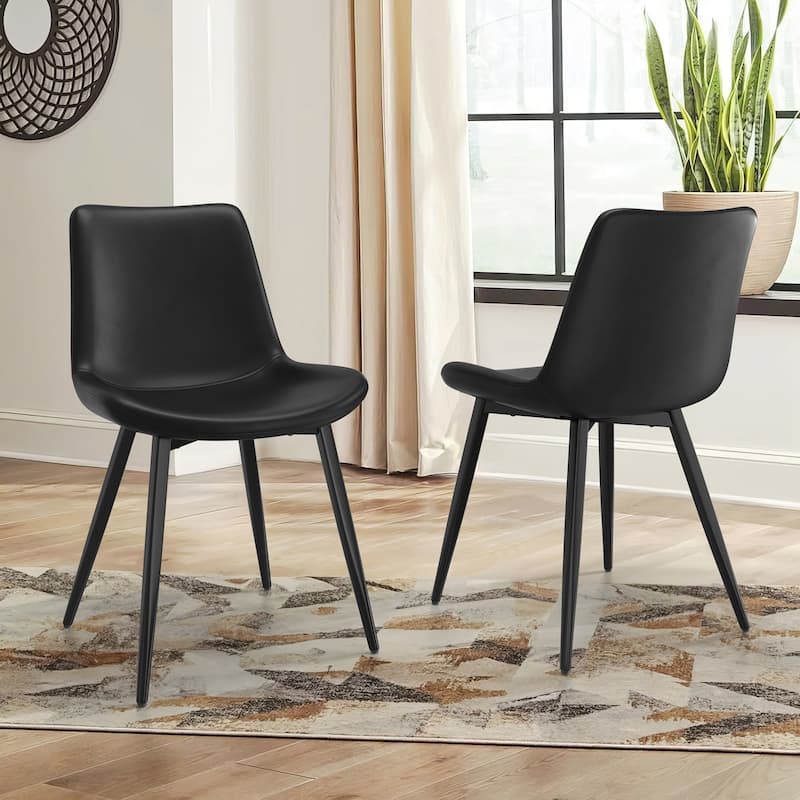 18 in. Modern Faux Leather Upholstered Dining Chairs Counter Stools for Dining Room - 19.68 in.W x 21.65 in.D x 31.49 in.H - Set of 2 - Black