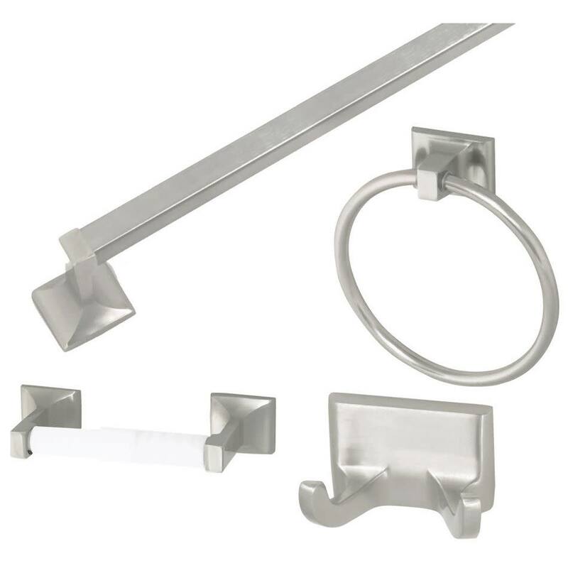 Design House Bathroom Accessory Set with 24" Towel Bar, Towel Ring, - Satin Nickel