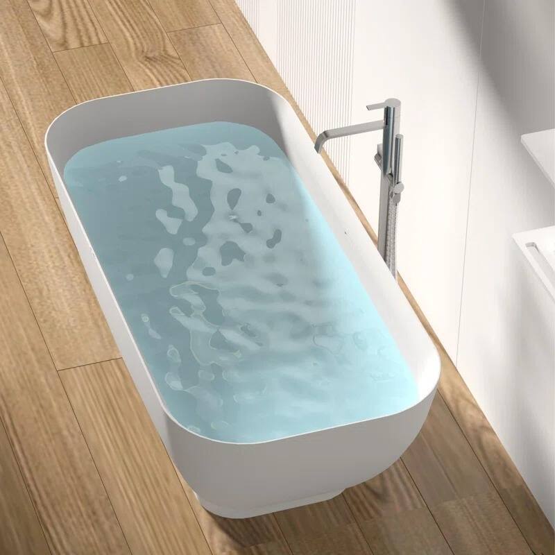 ABRUZZO 67" Solid Surface Freestanding Soaking Bathtub cUPC Certified with Overflow & Pop-Up Drain
