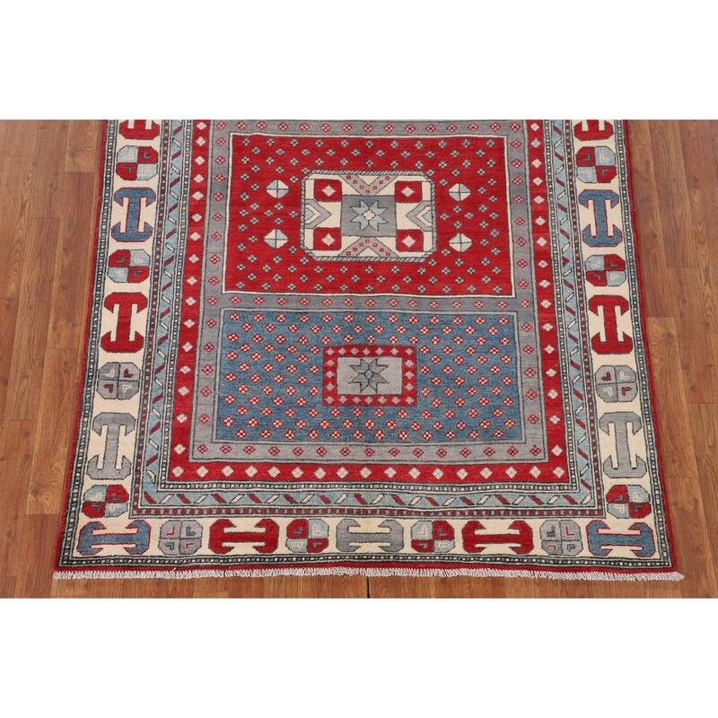 Kazak Oriental Area Rug Handmade Grey Traditional Wool Carpet - 4'11" x 6'9"