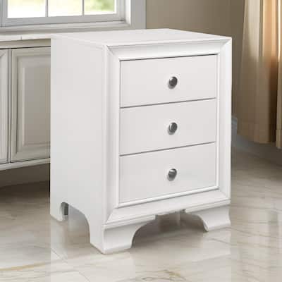 Folu 26 Inch Nightstand, USB Port, 3 Drawers with Chrome Knobs, White