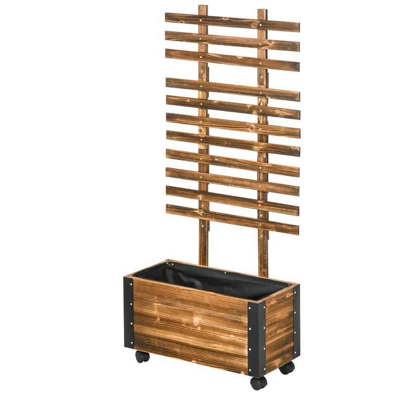 Outdoor Wooden Planter Box Decorative Raised Garden Beds Rolling Flower Beds with Trellis and Wheels for Vine Plants Flowers