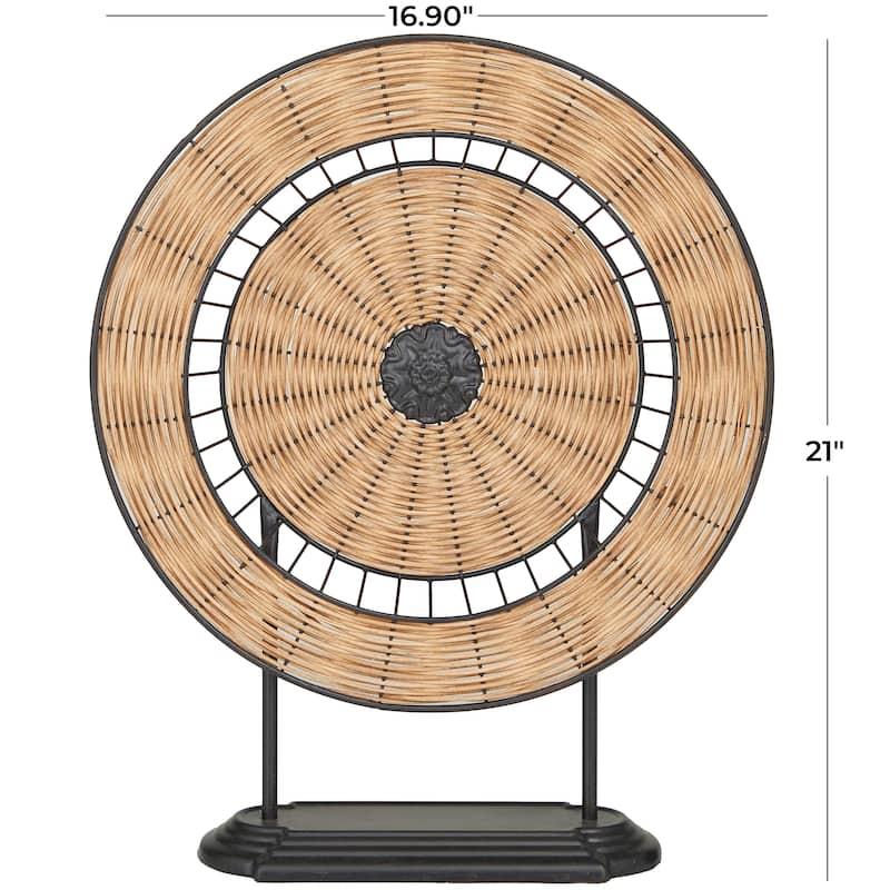 Metal Geometric Wrapped Plate Sculpture with Black Stand - Brown - Roche River Decor - 5"W x 17"L x 21"H